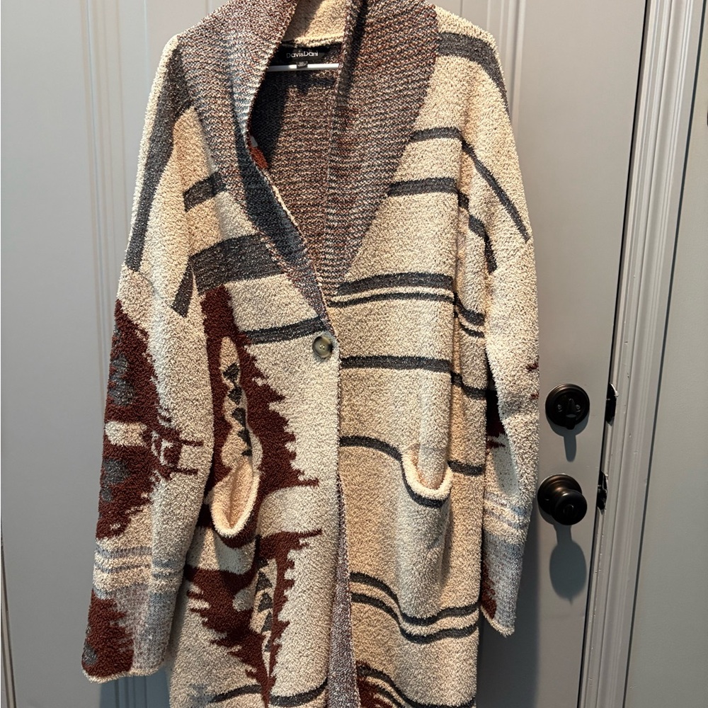 DAVI & DANI Striped Cardigan - Cream and Brown